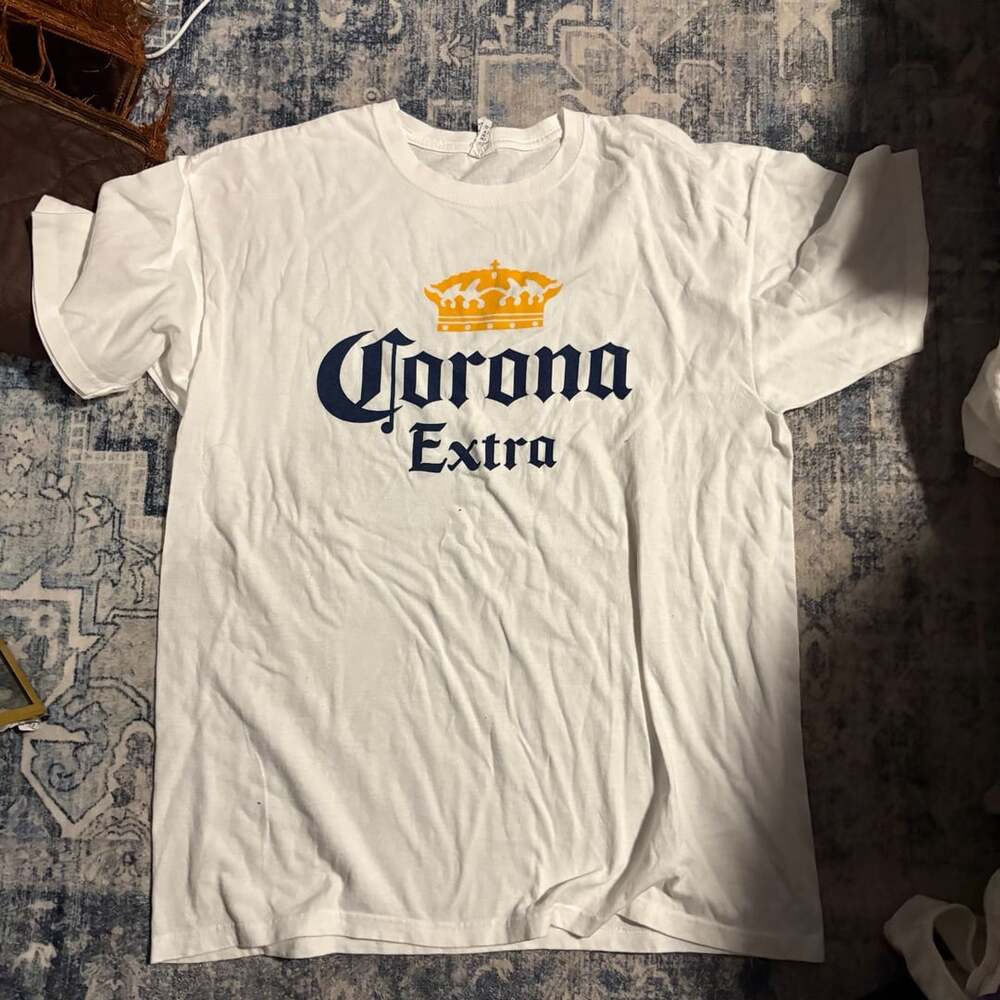 Corona Extra Beer White Classic Bold Crown Logo T-Shirt XL